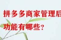 拼多多商家管理后臺功能有哪些？