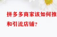拼多多商家該如何推廣和引流店鋪？