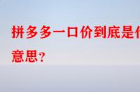 拼多多一口價到底是什么意思？